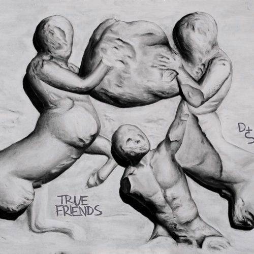 TRUE FRIENDS - 90x110 - carboncino e acrilico su tavola - 2017