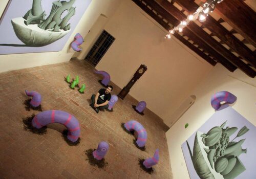 Sala del Castello di Arcidosso - Installazione per Alterazioni Festival - n.2 Tele 200x290 e sculture in Polistirolo e acrilico - 2014 particolare