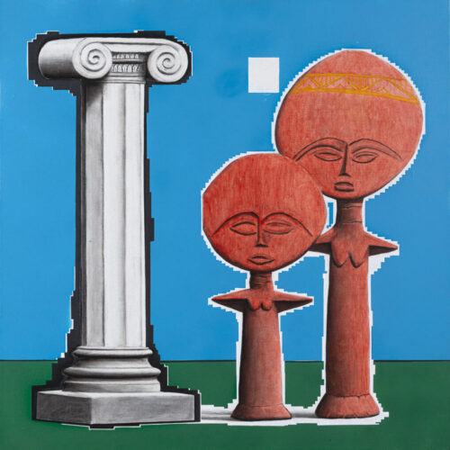 7a senza titolo (conversations) - 60x60 - acrilico spray, carboncino e arilico su tela