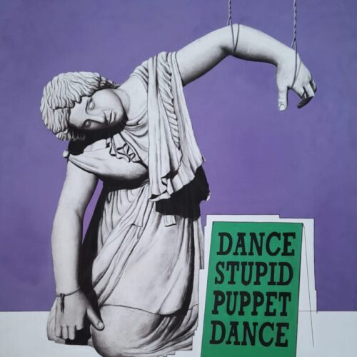 4) DANCE STUPID PUPPET_290x230 cm_acrilico spray, carboncino e acrilico su tela